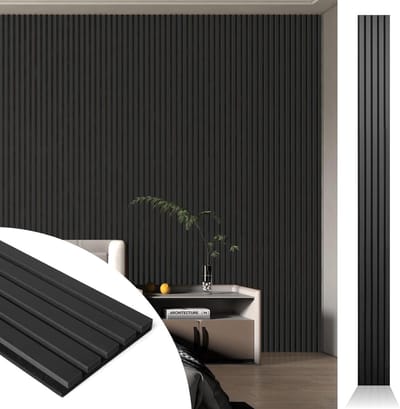 Inovra Plus - Akoestisch paneel voor muur en plafond 3D gecanneleerd - geluidsabsorberend - houten afwerking - zwart - set van 4