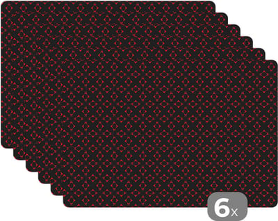 Placemat - Placemats kunststof - Patroon - Rood - Versiering - 45x30 cm - 6 stuks - Hittebestendig - Anti-Slip - Onderlegger - Afneembaar