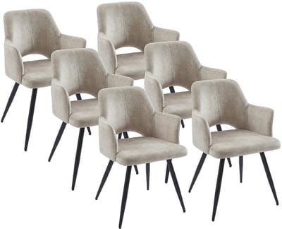 Vente-unique Set van 6 stoelen met armleuningen van stof en zwart metaal - Beige - KADIJA