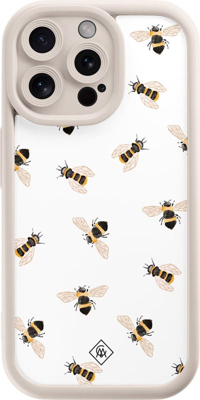 Casimoda® hoesje - Geschikt voor iPhone 15 Pro Max - Bee Happy - Effen telefoonhoesje met lensbescherming - Siliconen/TPU - Backcover - Bruin/beige
