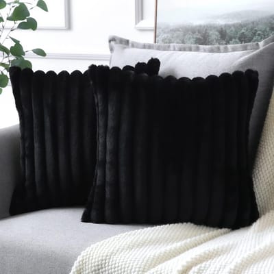 MIVRAY Kussenslopen – Sierkussensloop Set Met Fluweel, Zachte Kussenslopen Met Rits Voor Bank En Bed, Luxe Kussensloop Set – 50x50 Cm – Fluweel – Zwart