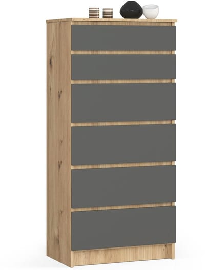Ladekast K60 met 6 Lades / AKORD Furniture Factory / Artisan Eik - Grafietgrijs / 60 x 130 x 40 cm