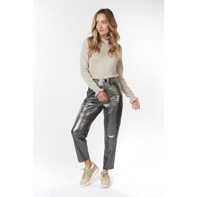 EsQualo Trousers Metallic Pu Silver Maat: 36 | Pantalons Outlet | Dames | Zilver