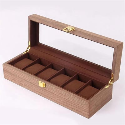Armband Sieraden Doos - Horlogekast Organizer - Sieraden Opbergen - Glazen Deksel - 6 Slots - Houtkleur