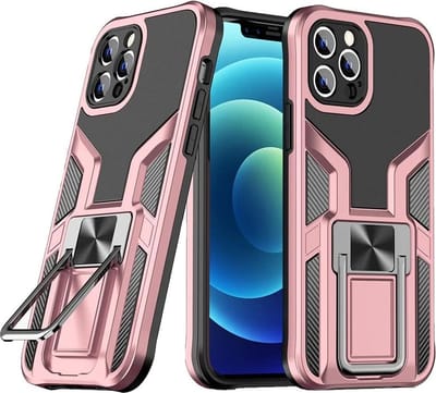 Hoesje Geschikt voor iPhone 13 Pro Max – Schokbestendig Ultra Slim Soft TPU Cover met kicktand Ringhouder – Rosegoud