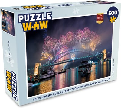 Puzzel Het vuurwerk boven Sydney tijdens nieuwjaar in Australië - Legpuzzel - Puzzel 500 stukjes