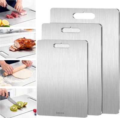 Set van 3 Roestvrijstalen Snijplanken in Drie Verschillende Maten, Verbeterd Dubbelzijdig Ontwerp, Dikke Snijplanken voor Thuiskeuken en Koken