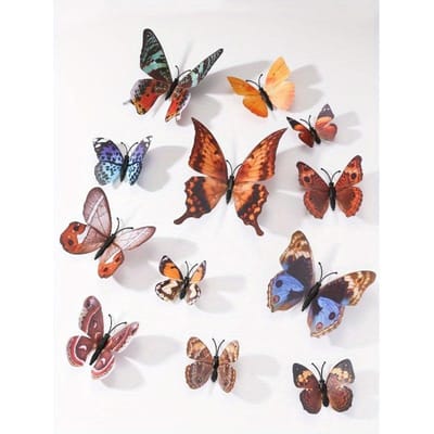 12 stuks Creatieve 3D Gelaagde PVC Vlinderstickers voor Thuis, Romantische Decoratie van Binnen en Buiten, Ideaal voor Tuinfeesten, Taarten, Muren veelkleurig