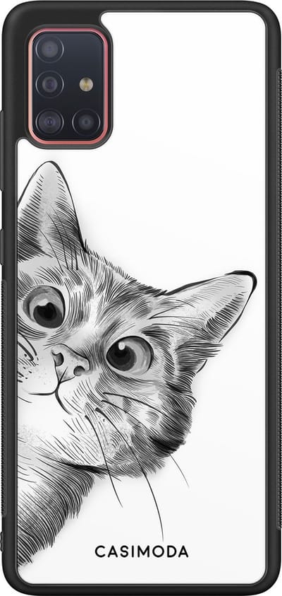 Casimoda® hoesje - Geschikt voor Samsung Galaxy A51 - Peekaboo - Zwart TPU Backcover - Kat - Zwart
