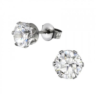 Oorstekers ronde CZ Kristal - 7 Millimeter - Chirurgisch staal 316L - Zilverkleurig - Cadeautip - Huidvriendelijk - Damesdingetjes