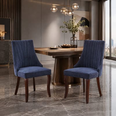 Eetkamerstoelen - Set Van 2 - Gestoffeerde eetkamerstoel - Eettafelstoel - Eetkamerstoelen - Stof - Met rugleuning - Antislip - Houten stoelpoten - Modern Design - Blauw