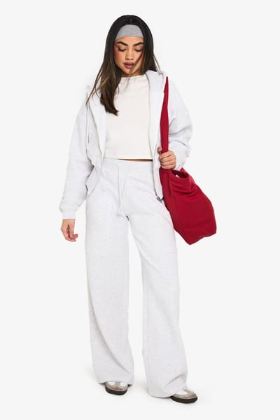 boohoo Dames Diepzomen hoodie en joggers met rechte pijpen trainingspak | Asgrijs | Maat: Small