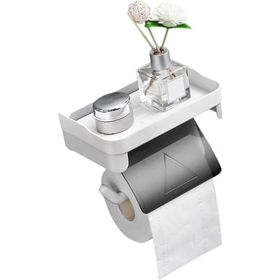 Porte-serviettes en papier avec étagère Support adhésif pour serviettes en papier Porte-rouleau de papier toilette sans perçage Papier toilette de salle de bain gris
