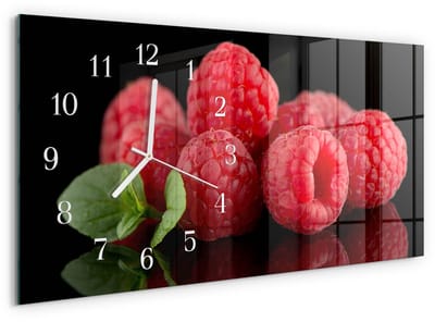 Tulup Wandklok - Frambozen Glazen Klok Met Print - 60x30 cm - Rood Moderne Glazen Wandklok - Witte Handen - Rechthoekige Wandklok - Glazen Klok Met Print - Wandklok Glas Met Motief