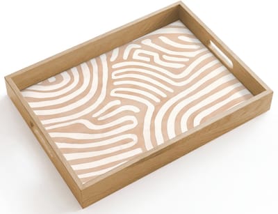 Dienblad hout 40x30 cm - Schootdienblad - Beige - Aardspatroon - Borrelplank rechthoek - Plateau dienbladen