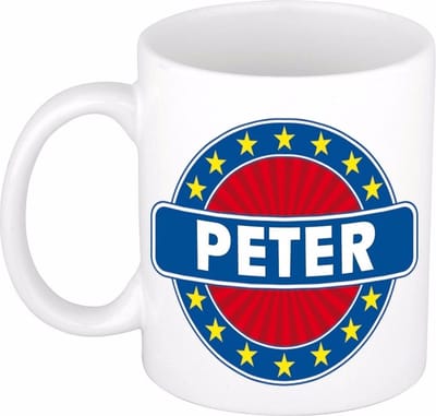 Bellatio Decorations - Peter voornaam - koffiemok - beker - wit/blauw - 300 ml - Cadeau - Heren - Collega - Vaderdag - Verjaardag