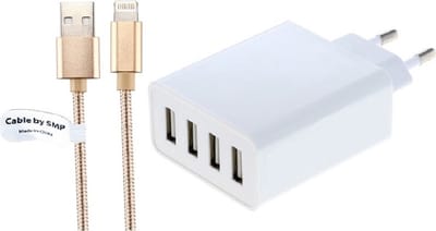 OneOne 5A lader met 4 poorten + 3,0m OneOne Lightning kabel. Universele oplader adapter past op Apple iPhone 5, iPhone 5c, iPhone 5s, iPhone 6, 6 Plus, iPhone 6s, iPhone 7, iPhone 7 Plus, iPhone 8, 8 Plus, iPhone SE, iPhone X