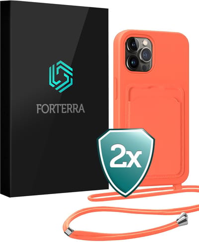Hoesje Geschikt voor iPhone 13 Pro Pashouder Case Siliconen Hoes Met Koord - Hoes Geschikt voor iPhone 13 Pro Met Telefoonkoord Hoesje Back Cover Met Pasjeshouder - Papaya - 2 PACK