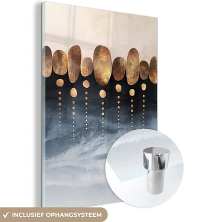 MuchoWow® Glasschilderij 30x40 cm - Schilderij acrylglas - Goud - Abstract - Luxe - Foto op glas - Schilderijen