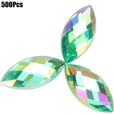 500 Stuks AB Paardenoog Strass Imitatie Platte Achterkant Lichtgroene Kleur Kristal 7 x 15mm beige