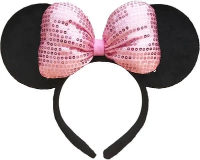 Muizenoren roze glitter - grote strik