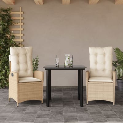 vidaXL - 3-delige - Tuinset - met - kussens - poly - rattan - beige