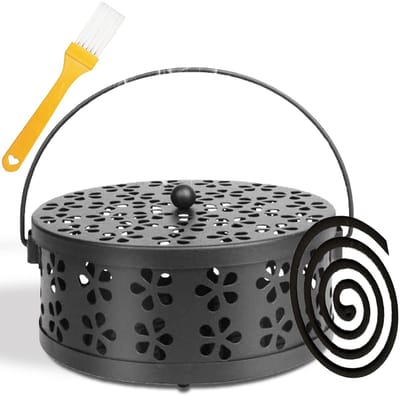Allecto - Mosquito Coil Holder - Draagbare Anti Mosquito Coil Houder - Klassiek Metalen Ontwerp - Zwart en Bronzer - Decoratieve Wierookhouder - Ge...