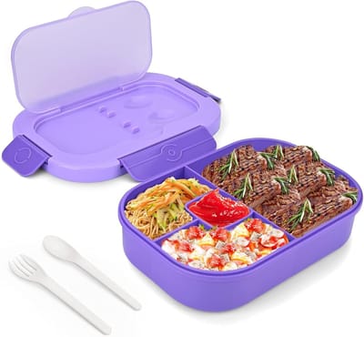 Famanu - Lunchbox voor volwassenen lekvrije bento-lunchbox met 3 compartimenten voedselcontainer met bestek, BPA-vrij, herbruikbaar, magnetronbestendig 1300 ml