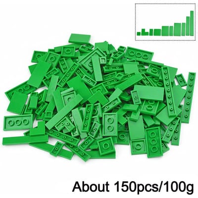 150 Stuks Bulk Gladde Platte Bouwsteen 1X1 1X2 1X6 Stippen Dunne Tegelstenen Voor Kind Leduo Speelgoed Gemengde Deeltjes Compatibel green