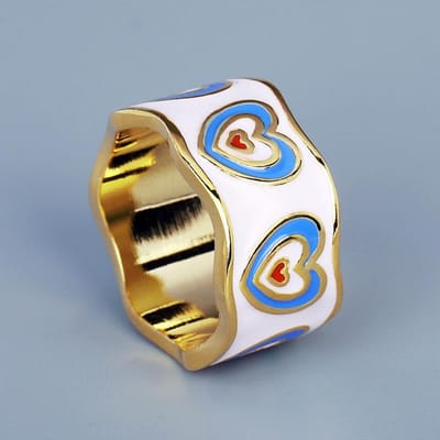 Bague en Dentelle en Forme de Cœur Cadeau Saint-Valentin Cœur à Cœur Romantique Couples Bague Émaillée No. 9 white