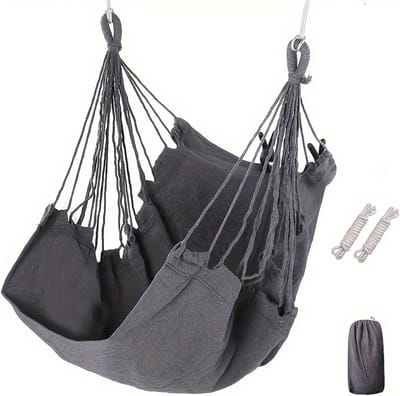 Hangstoel - Hangmat Stoel - Canvas - Voor Volwassenen en Kinderen - Met 2 Ophangtouwen en Opbergtas - Tot 150 kg - Grijs
