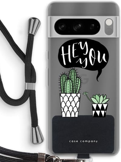 Case Company® - Hoesje met koord geschikt voor Google Pixel 8 Pro hoesje met Koord - Hey you cactus - Telefoonhoesje met Zwart Koord - Bescherming aan alle Kanten en Over de Schermrand