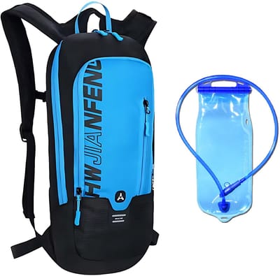 CarryQuest® - 6L Ultralight Outdoor Sport Rugzak + Blaas - Waterdichte Polyester Daypack met Drinksysteem, Rugventilatie, Waterreservoirvak & Front-/Toploader - 46x22x7 cm - Blauw