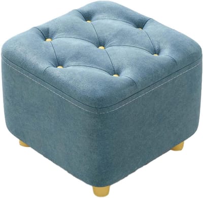 Gestoffeerde poef - Voetsteun kruk - Voeten ontspannen - Zachte sponszitting - 28x28x26 cm - Blauw