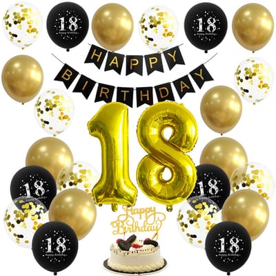 Verjaardag Versiering - 18 Jaar - Zwart Goud - 28 Stuks