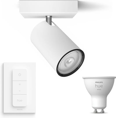 Philips Hue Kosipo Opbouwspot (Wit) - Warmwit Licht - Incl. Hue Dimmer Switch - Wandspot of Plafondspot met 1 Lichtpunt - GU10 - Hue White