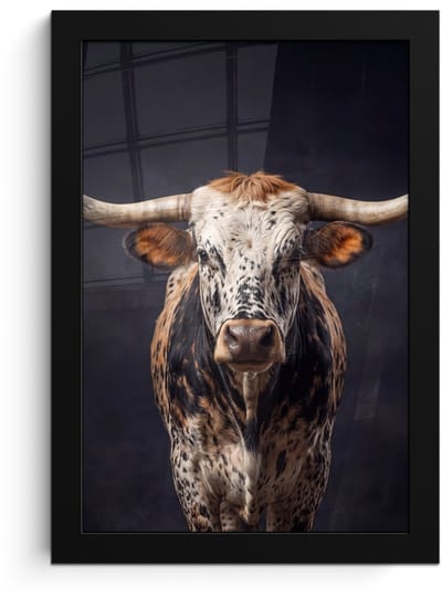 Poster in lijst - Fotolijst 20x30 cm - Posters - Stier - Kleurrijk - Hoorns - Posterlijst zwart - Decoratie - Wanddecoratie woonkamer - Muurdecoratie slaapkamer