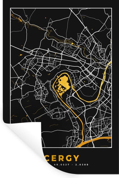 Muurstickers - Sticker Folie - Kaart – Stadskaart – Cergy - Plattegrond – Frankrijk - 20x30 cm - Plakfolie - Muurstickers Kinderkamer - Zelfklevend Behang - Zelfklevend behangpapier - Stickerfolie