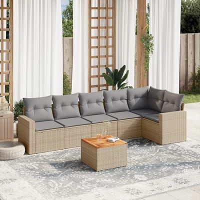 vidaXL - 7-delige - Loungeset - met - kussens - poly - rattan - beige
