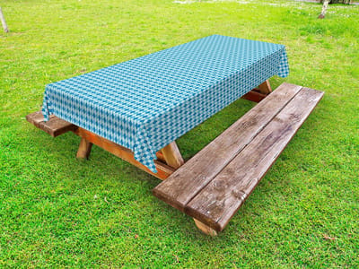 ABAKUHAUS abstract buitentafelkleed, geruite ontwerp, decoratief wasbaar picknicktafelkleed, 145 x 210 cm, blauw en donker turquoise