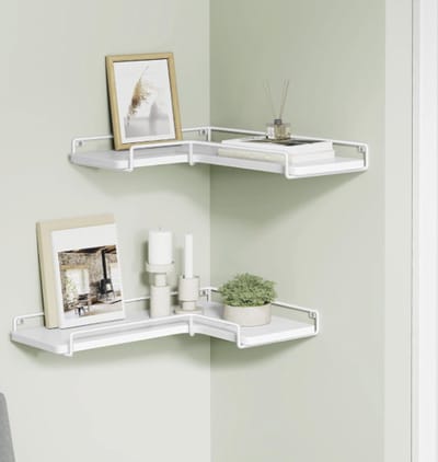 MAZAZU - Hoekplank Wit - Wandplank van Hout en Metaal - Modern Design - 29x40x4 cm - Set van 2
