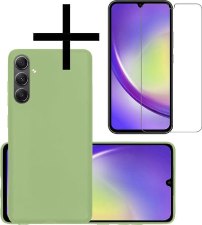 Hoesje - Met Screenprotector - Geschikt voor Samsung Galaxy A34 - Sterk & Shockproof - Back Cover - Siliconen Case - Telefoon Hoes - Groen