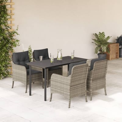 vidaXL - 5-delige - Tuinset - met - kussens - poly - rattan - lichtgrijs