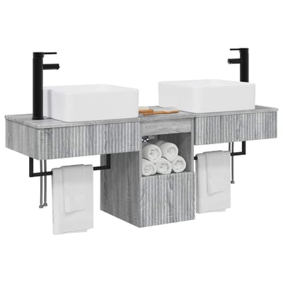 vidaXL - Badkamerkast - set - 3 - st - Grijs - Sonoma - 53 - x - 35 - x - 39 - cm - Bewerkt - hout