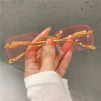 Vintage Zonnebril Randloos Geslepen Rand Zonnebril Mode Designer Bril Luxe Gouden Luipaard Frame Zonnebril UV400