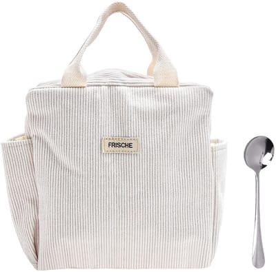 Dailygoods- Lunchtrommel Grote Capaciteit - Opvouwbaar - Waterdicht - Isolatietas - Koeltas - Beige Corduroy