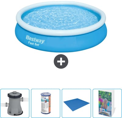 Bestway Rond Opblaasbaar Fast Set Zwembad - 366 x 76 cm - Blauw - Inclusief Pomp Filter - Grondzeil - Zwembadgids