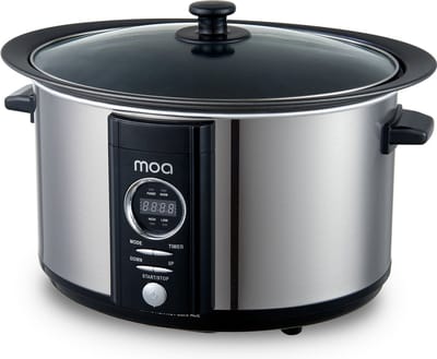 MOA 6,5L Slowcooker met Timer - 3 Warmtestanden - Ø 24,5cm - BPA-vrij - Aluminium Binnenpan - Doorzichtige Deksel - Vaatwasserbestendig - RVS
