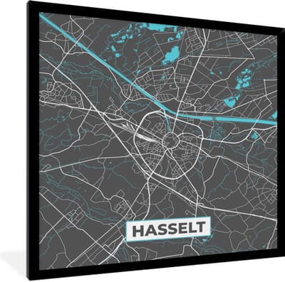 Fotolijst incl. Poster - Kaart – Plattegrond – Stadskaart – Hasselt – België - Grijs - 40x40 cm - Posterlijst