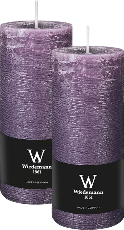 Wiedemann Cilinderkaars/stompkaars - 2x - rustieke kaars - paars - 7 x 16 cm - 66 branduren